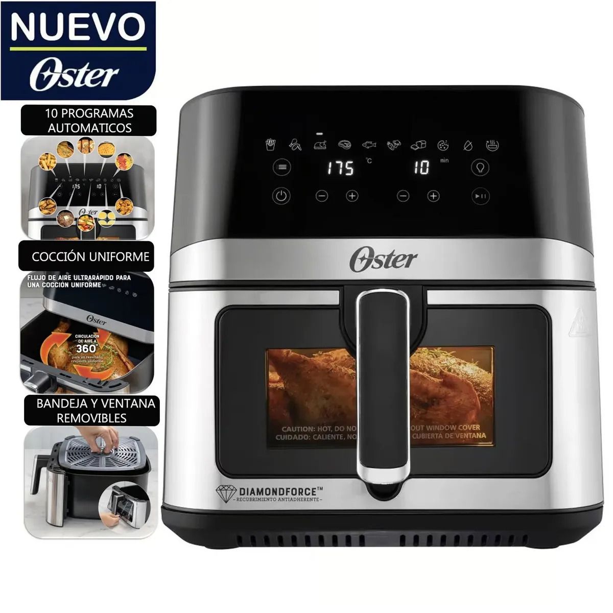 OSTER - Freidora de Aire Digital Diamond Force de 7.5 Litros Oster CKSTAF75WDSSDF