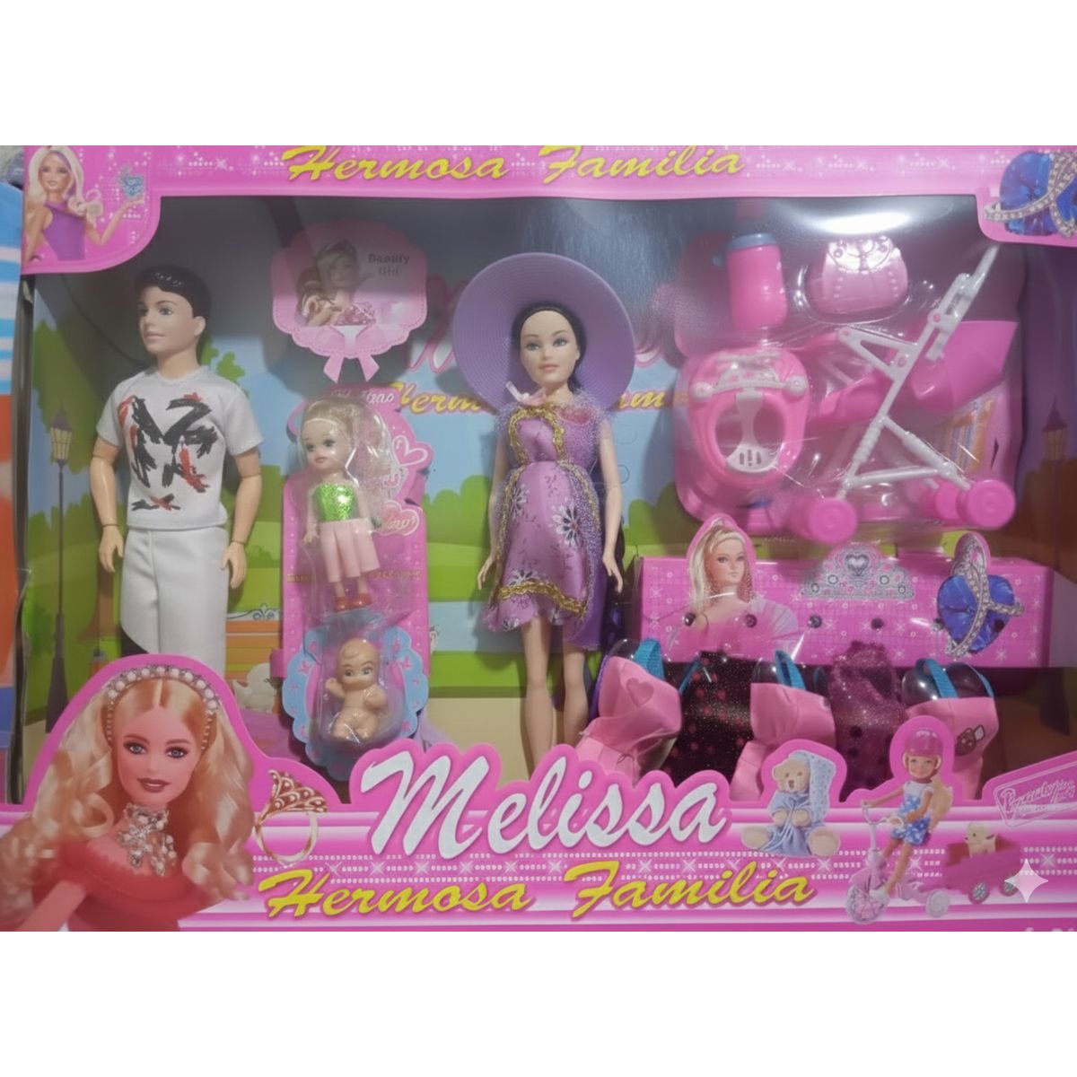 GENERICO - Muñeca Embarazada con Familia Incluye Coche Andador Vestidos