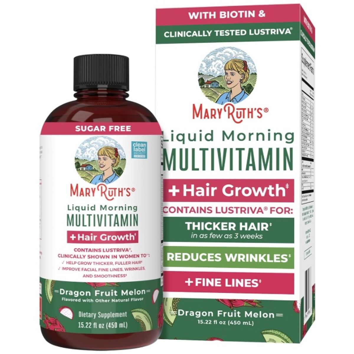 GENERICO - Mary Ruths Multivitamínico líquido bebible para crecimiento del cabello dragón fruit – 450 ml