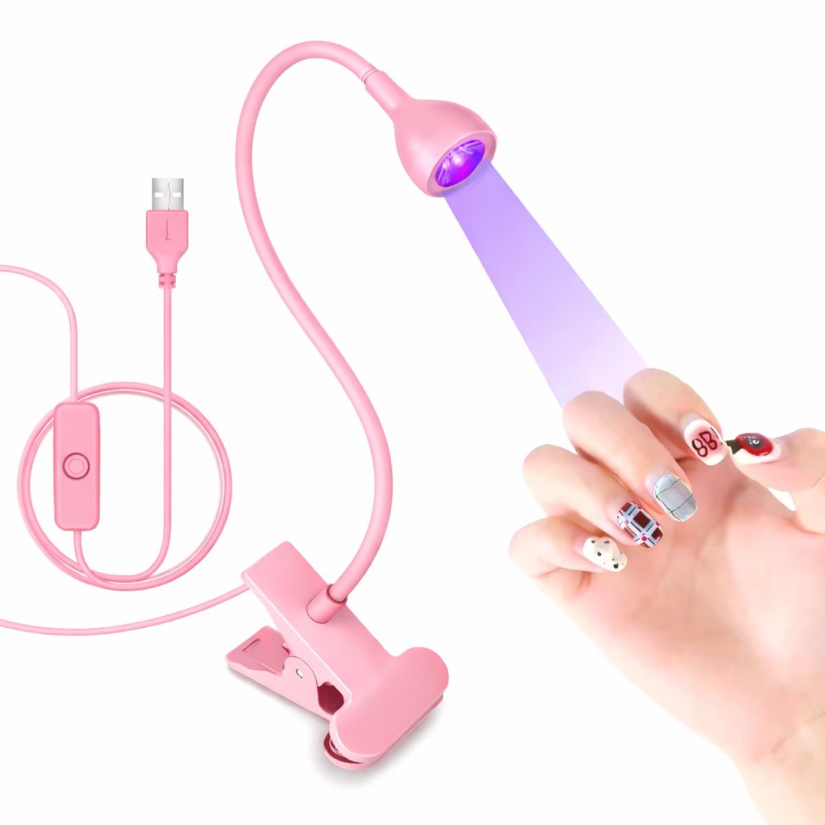 GENERICO - Lámpara UV LED para Uñas con Brazo Flexible y Pedal  USB con Clip de Escritorio