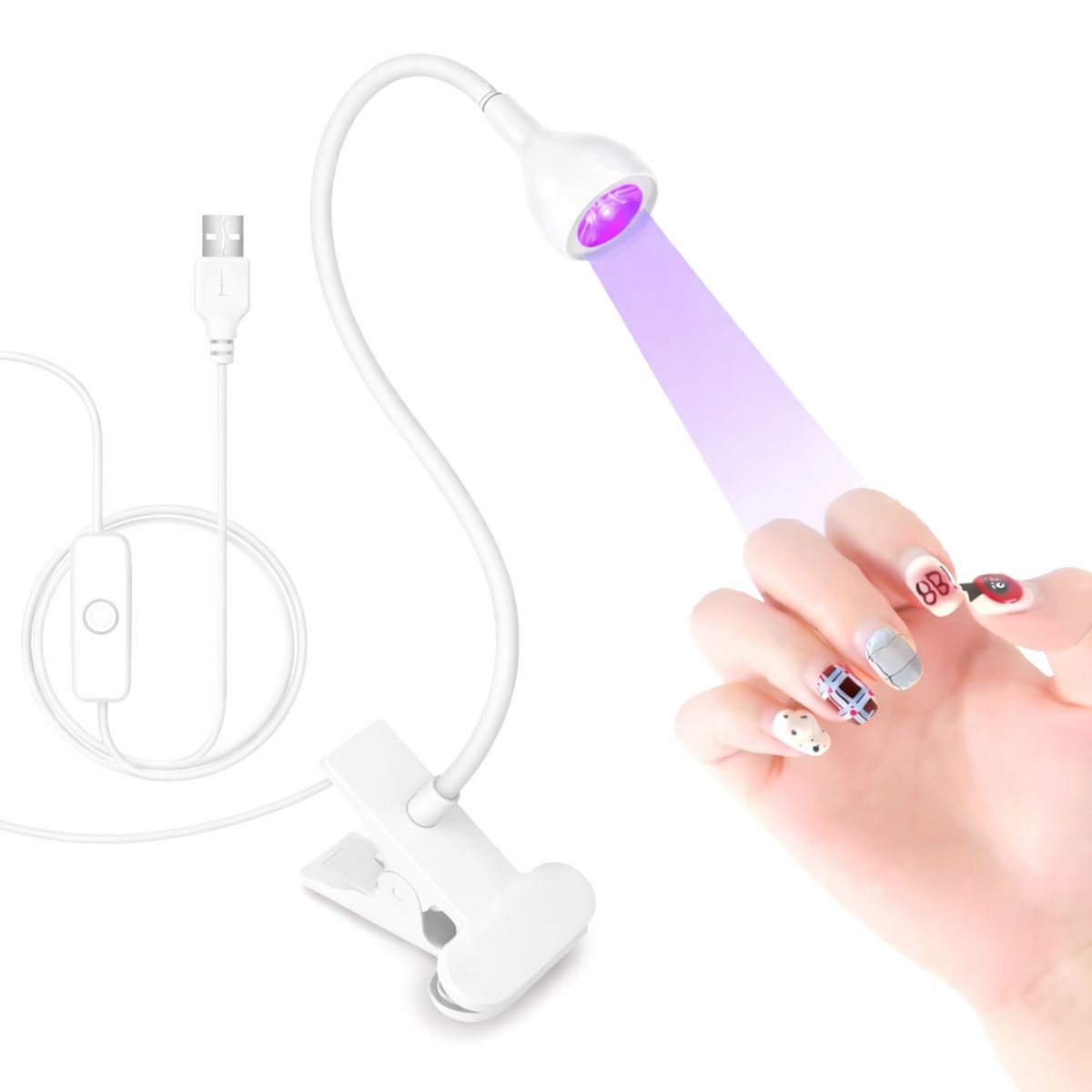 GENERICO - Lámpara UV LED para Uñas con Brazo Flexible y Pedal  USB con Clip de Escritorio