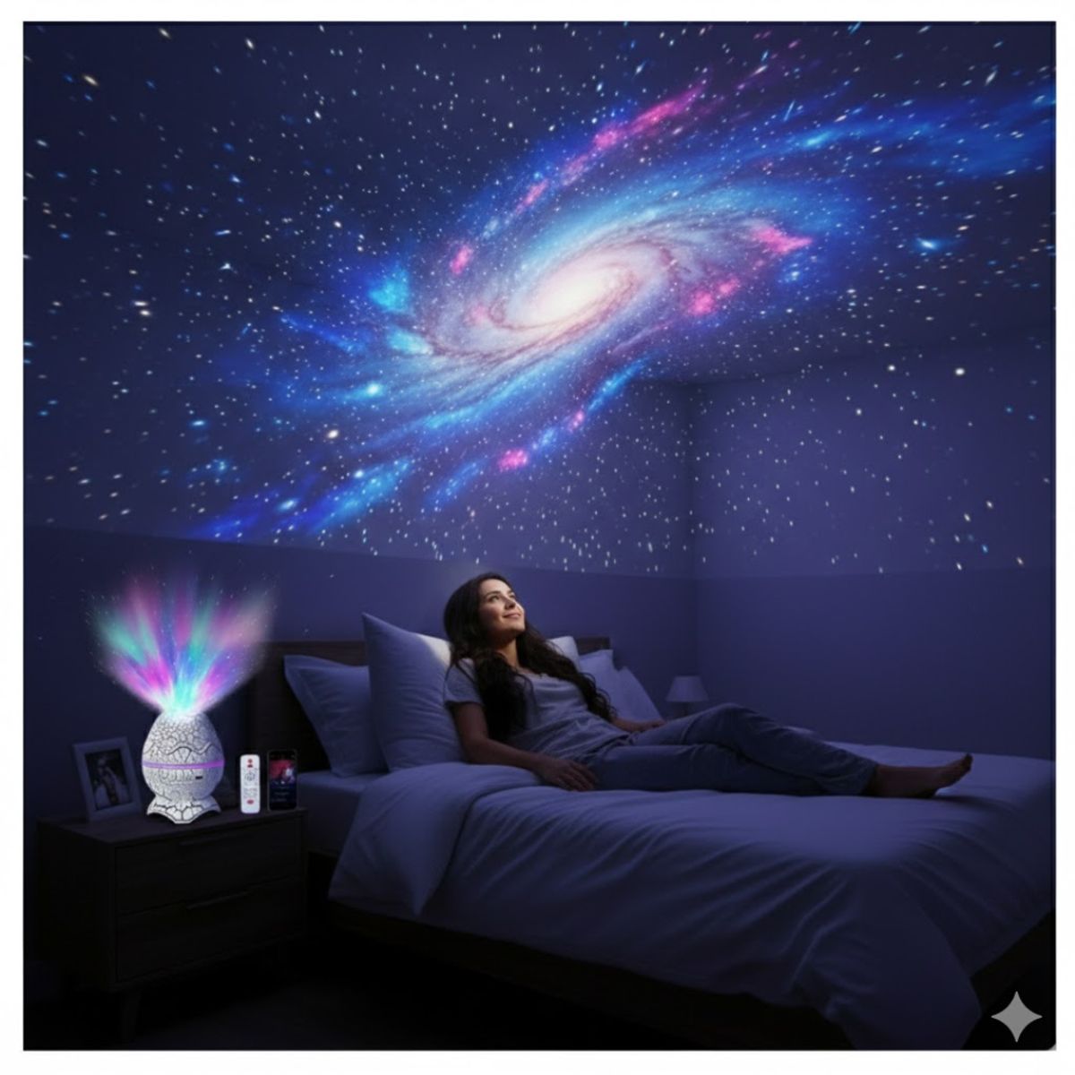 GENERICO - Proyector Bluetooth Diseño Cáscara Huevo Dinosaurio Efecto Espacial Luces Estrelladas