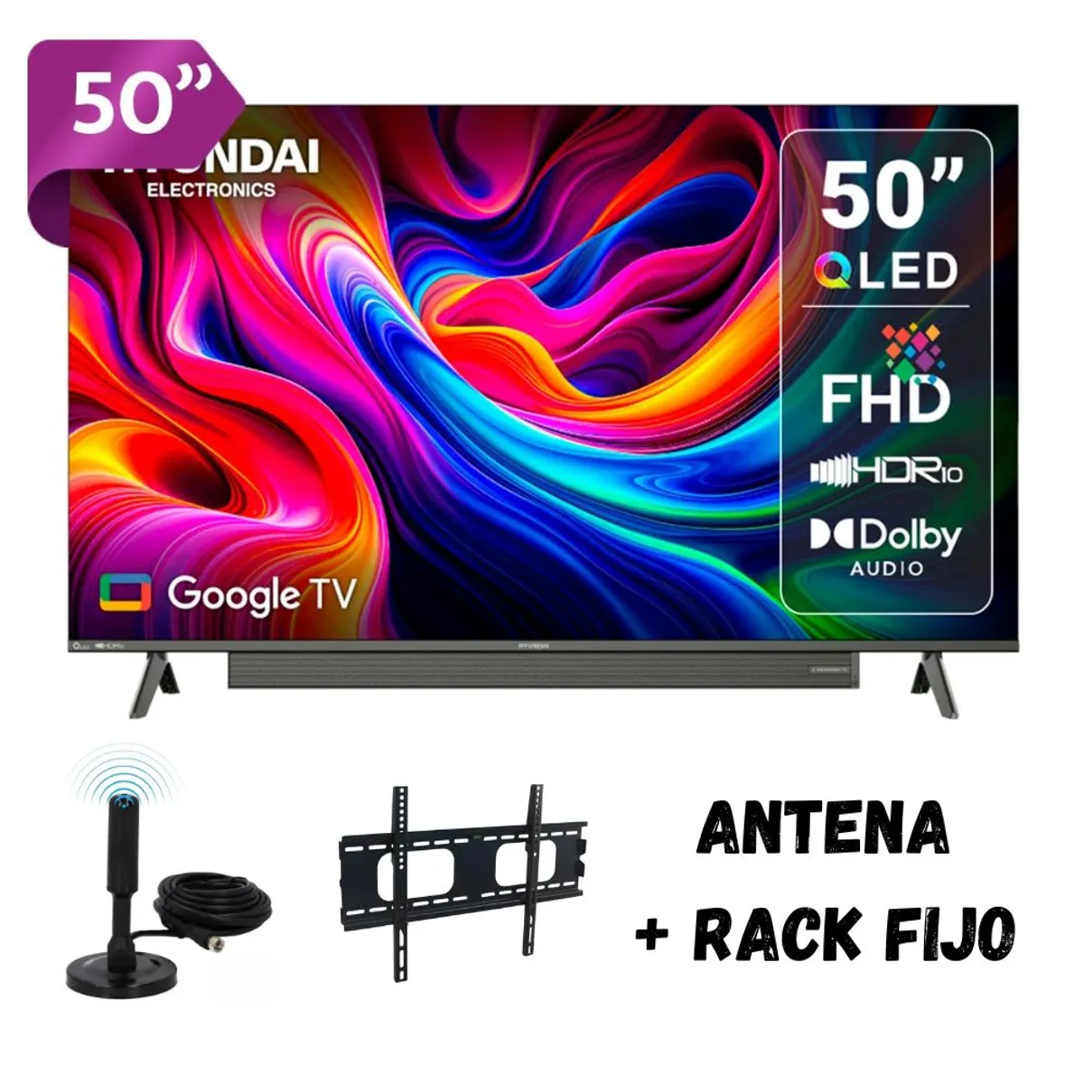 HYUNDAI - Televisor HYUNDAI 50 QLED FHD Google TV HYLED5029QFG + ANT + RACK