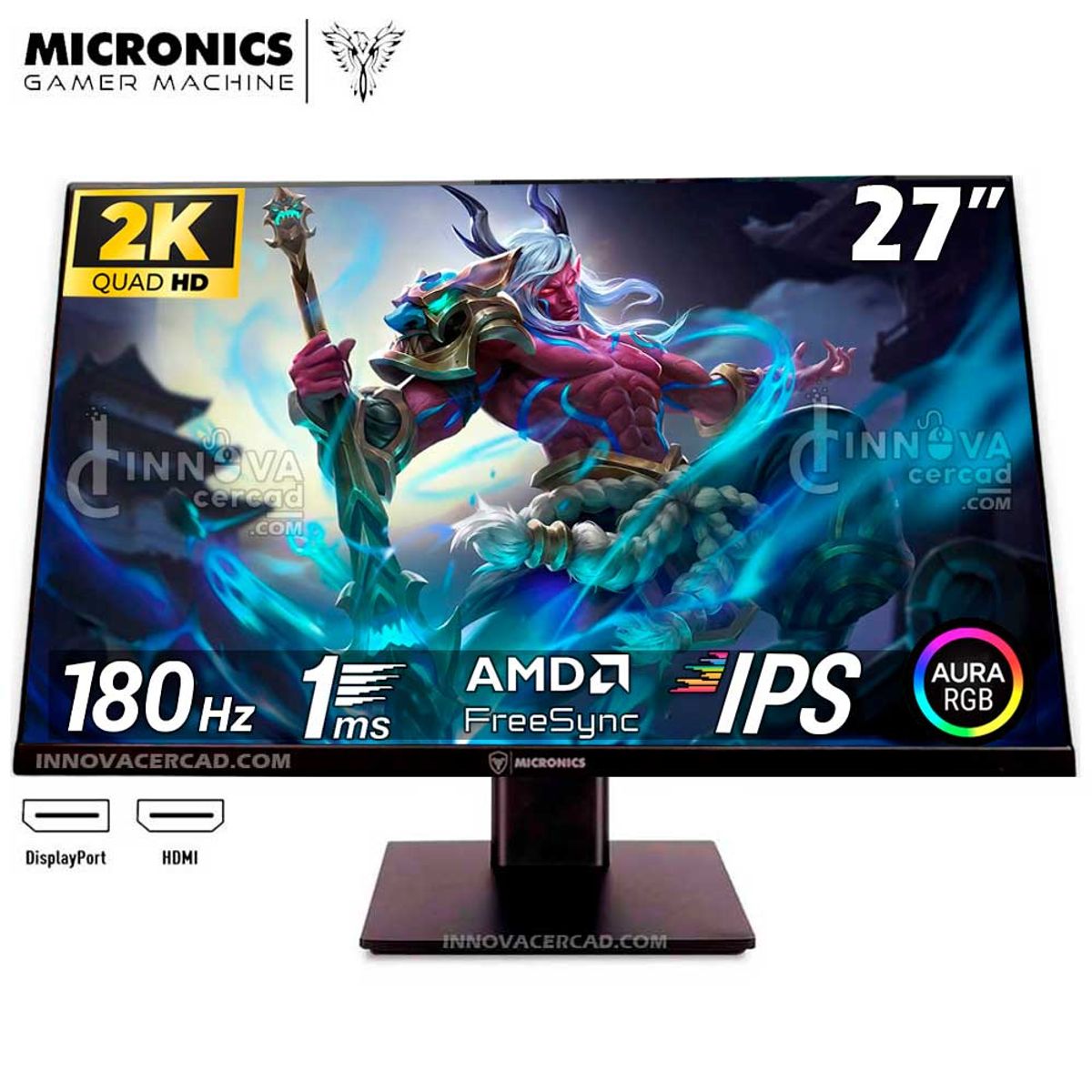 MICRONICS - Monitor Micronics Matrix Gaming 27 pulg QHD (2560 x 1440) IPS, 180HZ, 1MS, AMD FreeSync, RGB