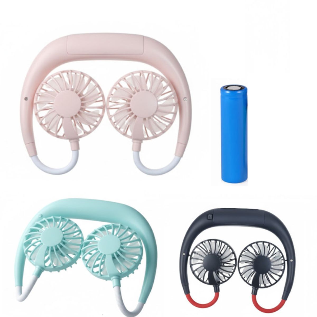 GENERICO - Ventilador Cuello Cooler Rosa 3 Velocidades Bateria 18650 Recargable Remplazable Portable Plegable