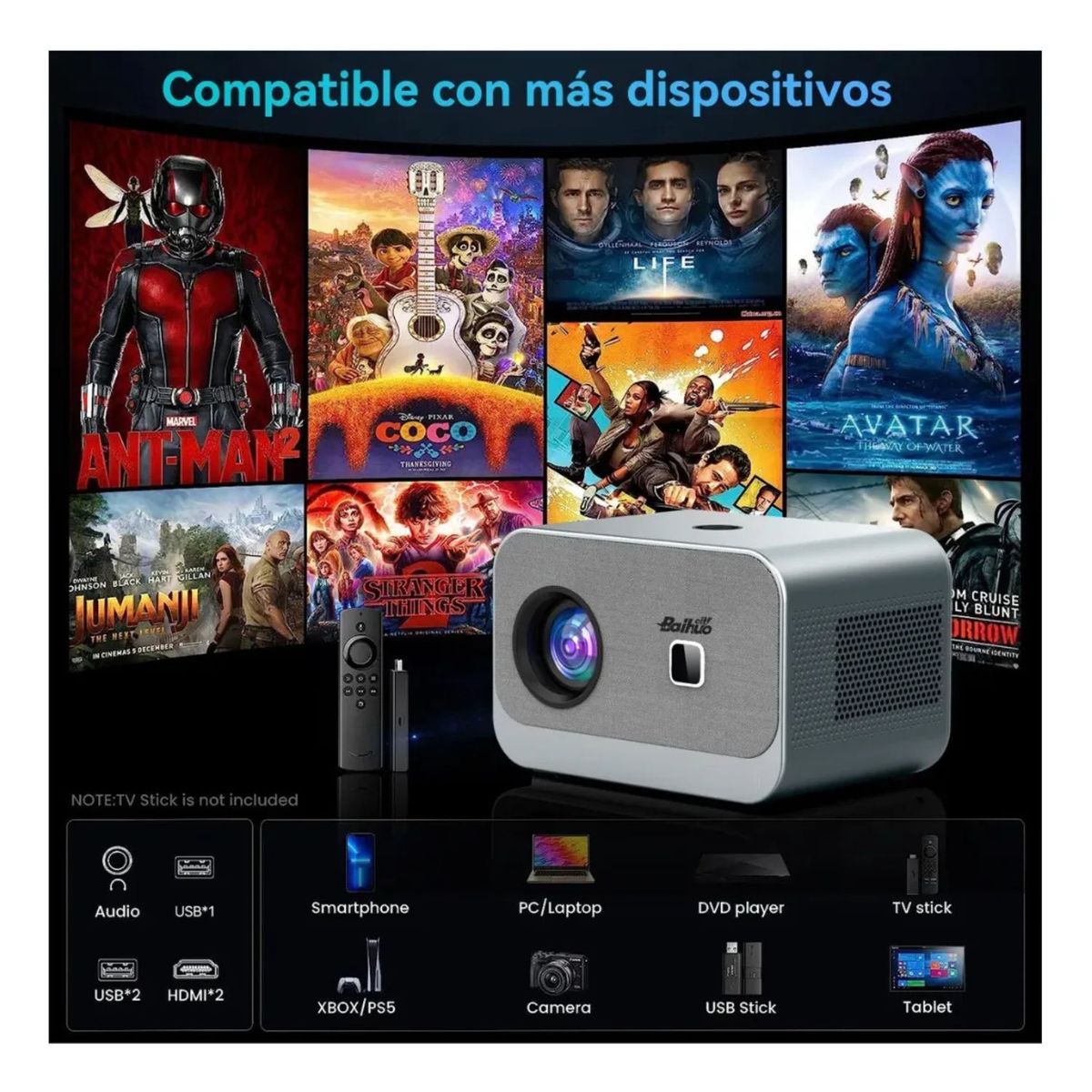 OEM - Proyector Smart Multimedia Baihuo Ultra Hd Con Wifi más Control