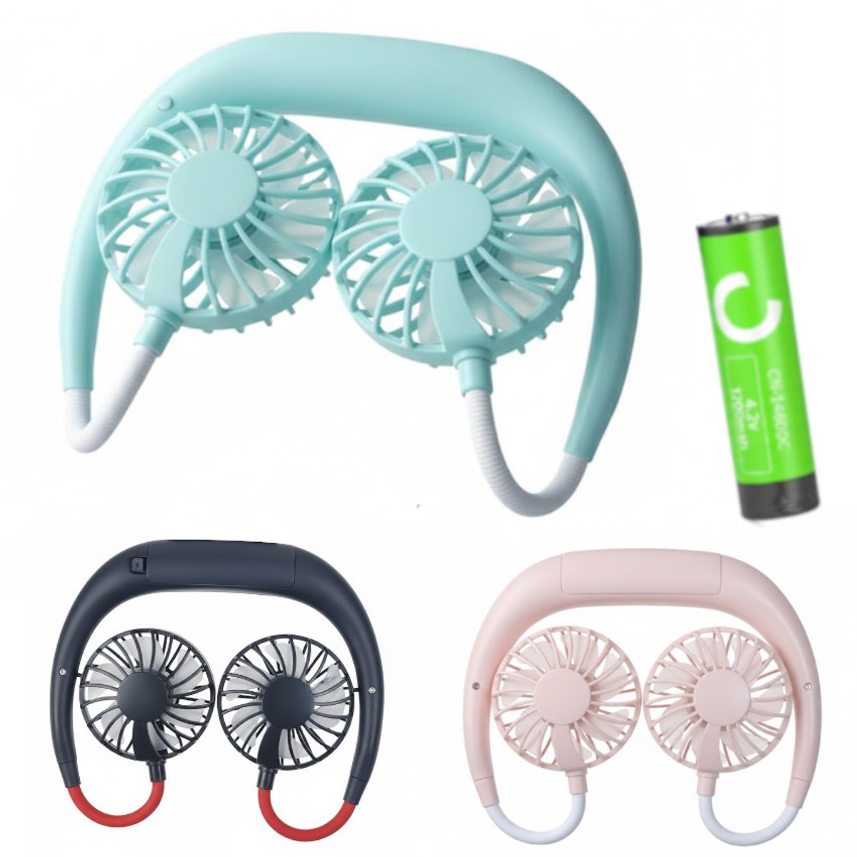 GENERICO - Ventilador Cuello Cooler Verde 3 Velocidades Bateria 18650 Recargable Remplazable Flexible Plegable
