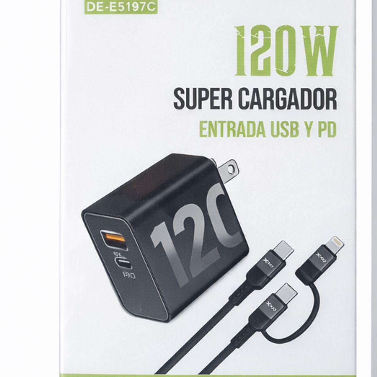 GENERICO - Cargador Rápido DEXBO 120W USB + PD Power Delivery Modelo DE-E5197C