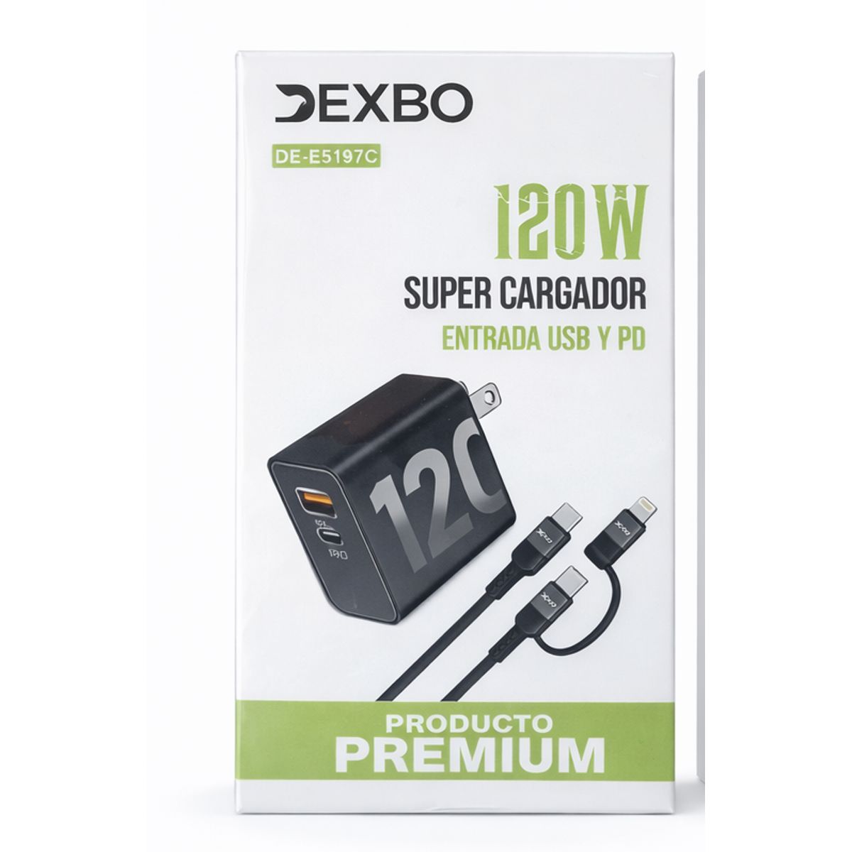 GENERICO - Cargador Rápido DEXBO 120W USB + PD Power Delivery Modelo DE-E5197C