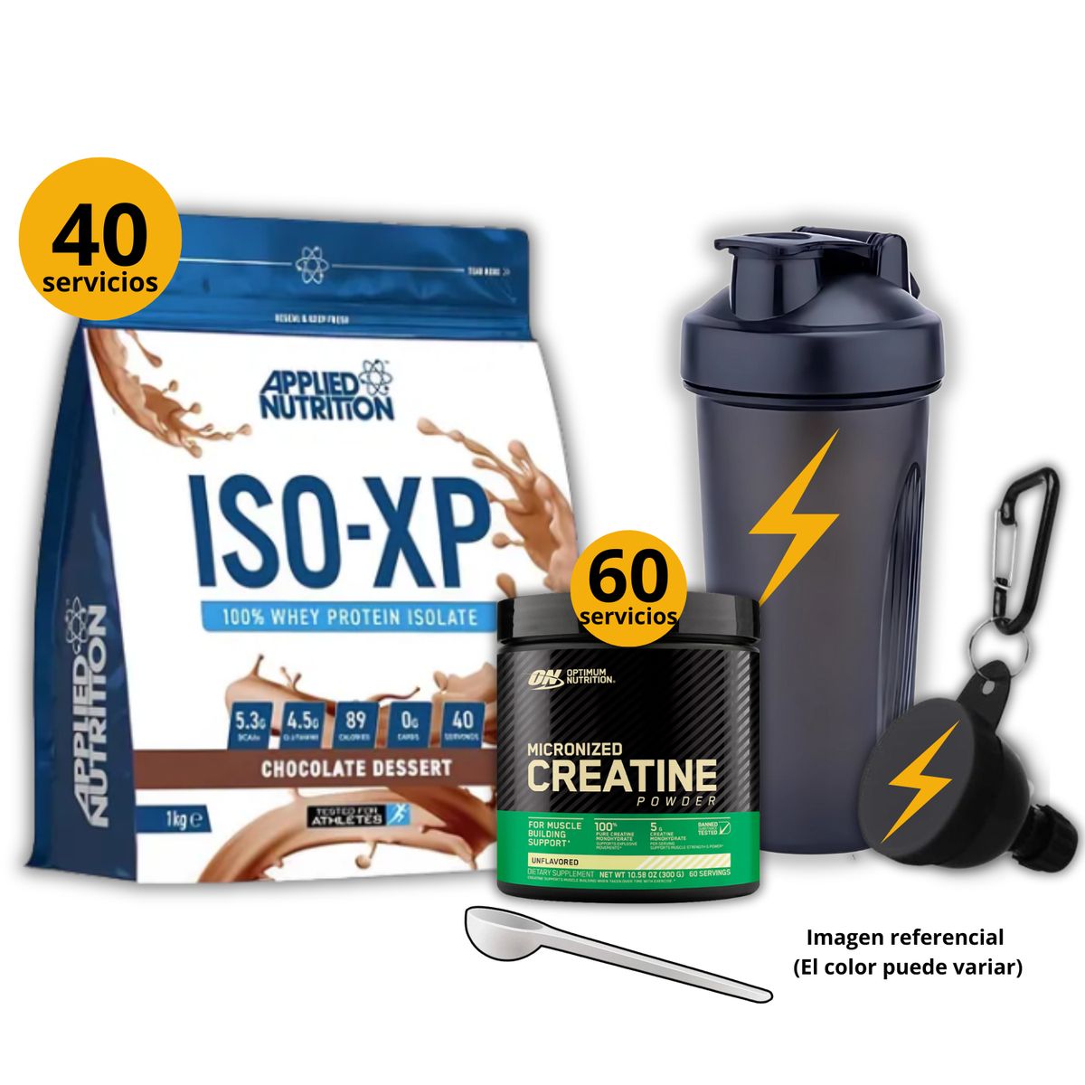OPTIMUM NUTRITION - Proteína Iso xp 1kg Applied Nutrition Chocolate + Creatina Optimum Nutrition 300gr + regalos