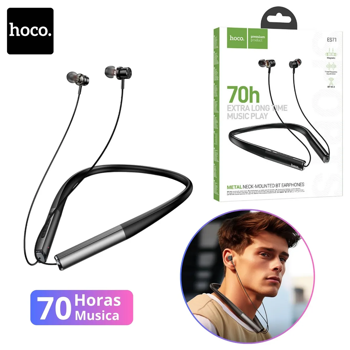 HOCO - Audífonos Deportivo Bluetooth 5.3 HOCO 70 Horas con Micrófono y Diseño de  Cuello Ergonómico
