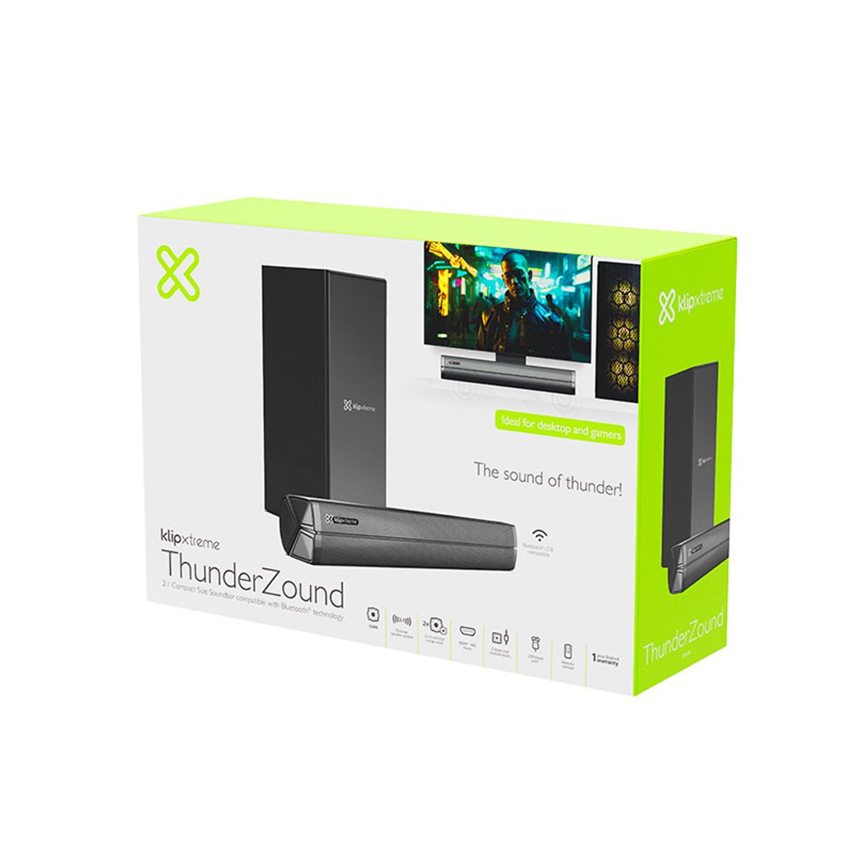 KLIP XTREME - SOUND BAR THUNDER ZOUND KSB-050 - Klip Xtreme 120 WATTS SISTEMA 2.1 DISEÑO COMPACTO