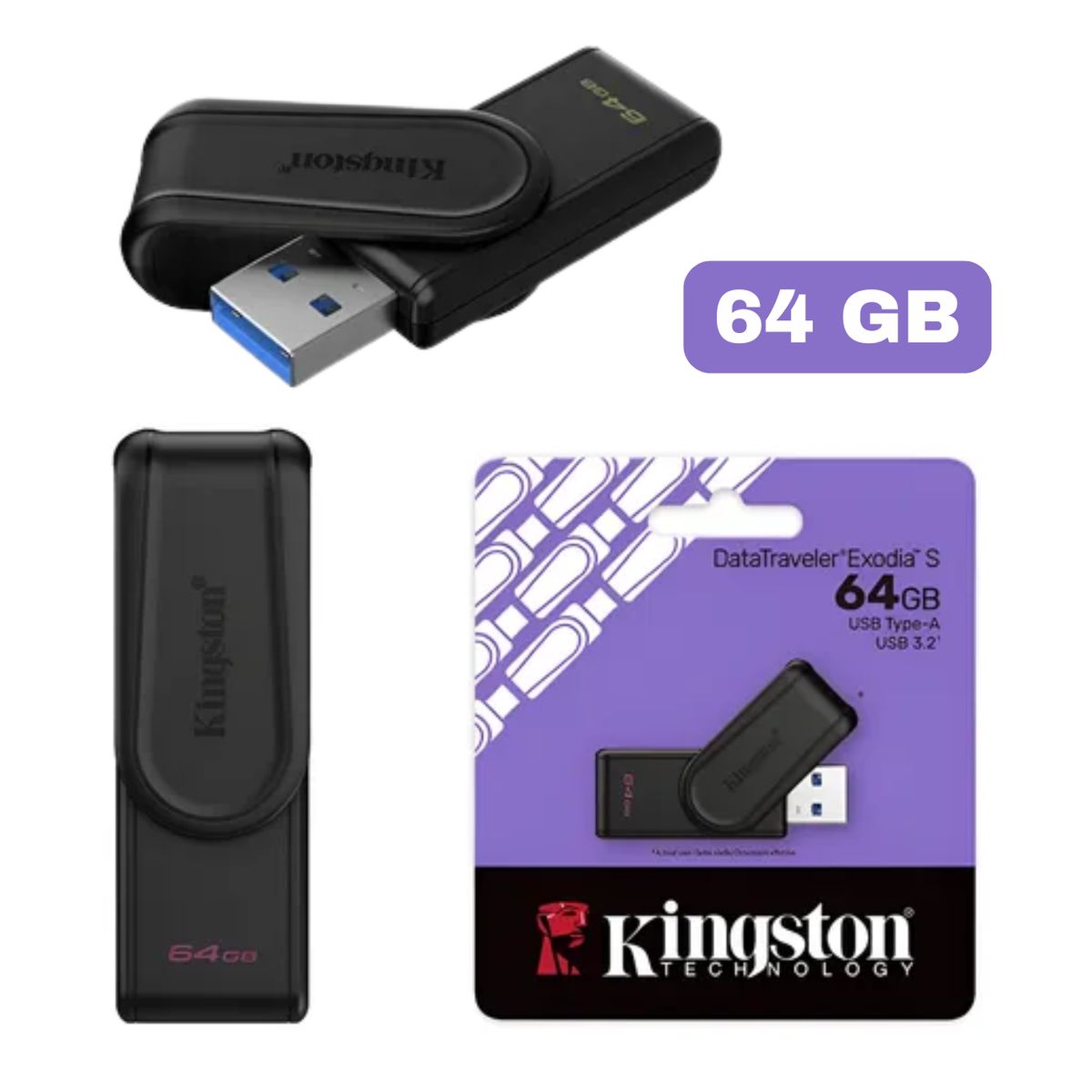KINGSTON - USB 64GB KINGSTON 3.2 NEGRO MATE EXODIA S DTXS/64GB DATATRAVELER GEN 1