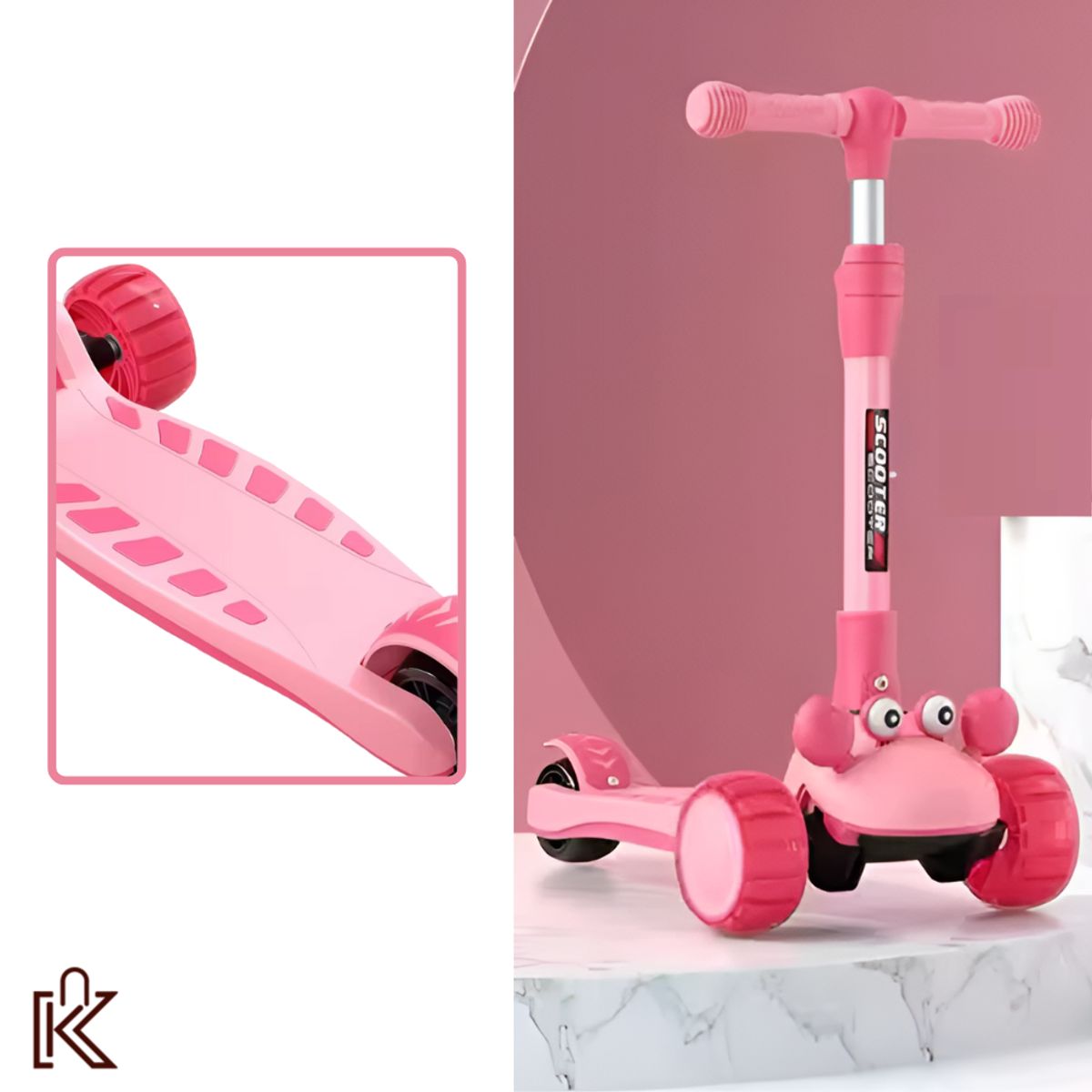 GENERICO - Scooter para niños rosa con luz LED