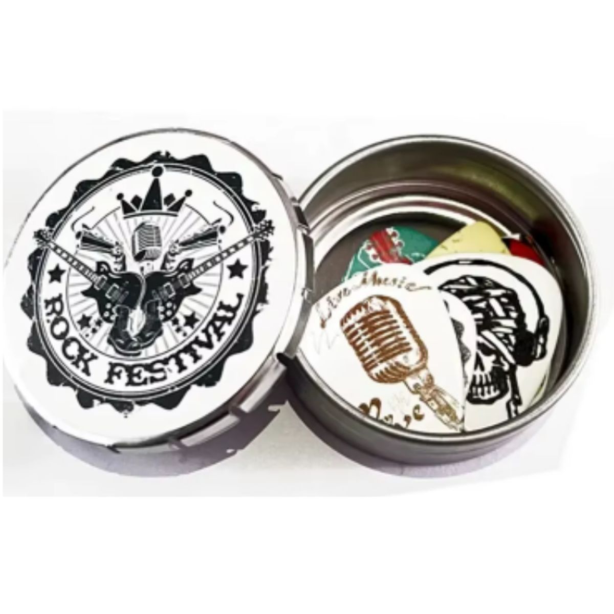 GENERICO - Set 6 Puas con Diseño para Guitarra con Caja Metalica 0.71mm