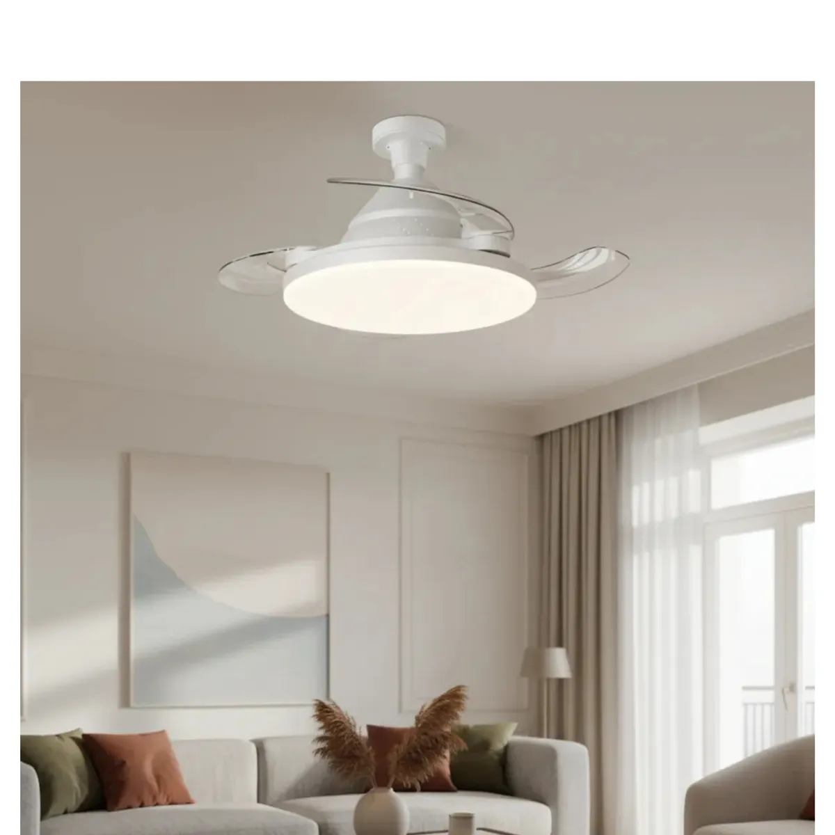 GENERICO - FOCO VENTILADOR DE TECHO RETRACTIL MODERNO LUZ LED CONTROL SILENCIOSO