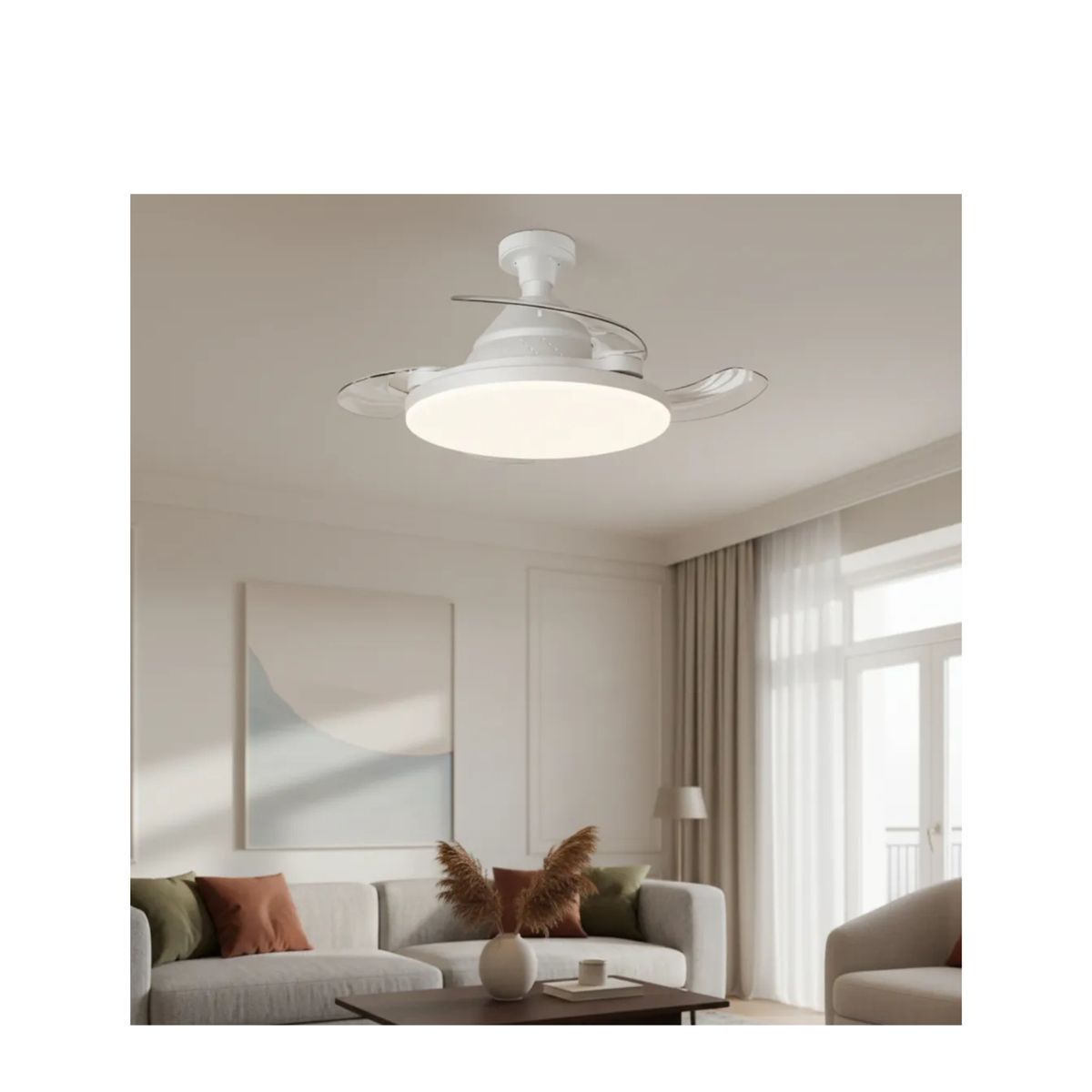 GENERICO - FOCO VENTILADOR DE TECHO RETRACTIL MODERNO LUZ LED CONTROL SILENCIOSO