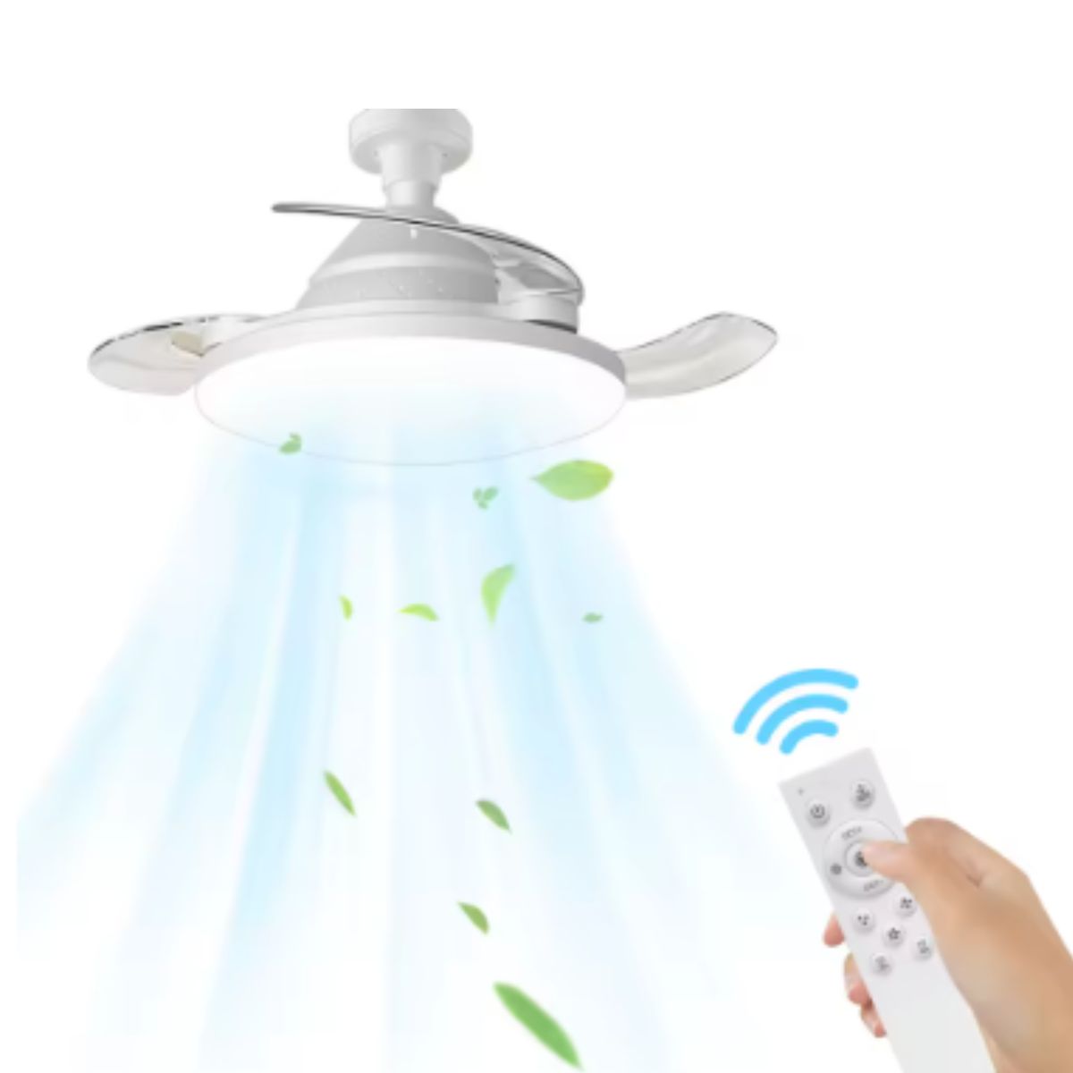 GENERICO - FOCO VENTILADOR DE TECHO RETRACTIL MODERNO LUZ LED CONTROL SILENCIOSO