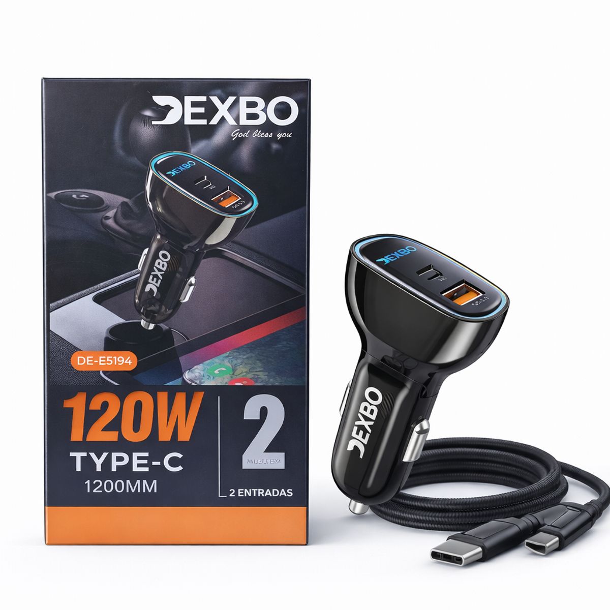 GENERICO - Cargador de Carro carga rápida de vehículo -120W USB + Type-C PD Modelo DE-E5194