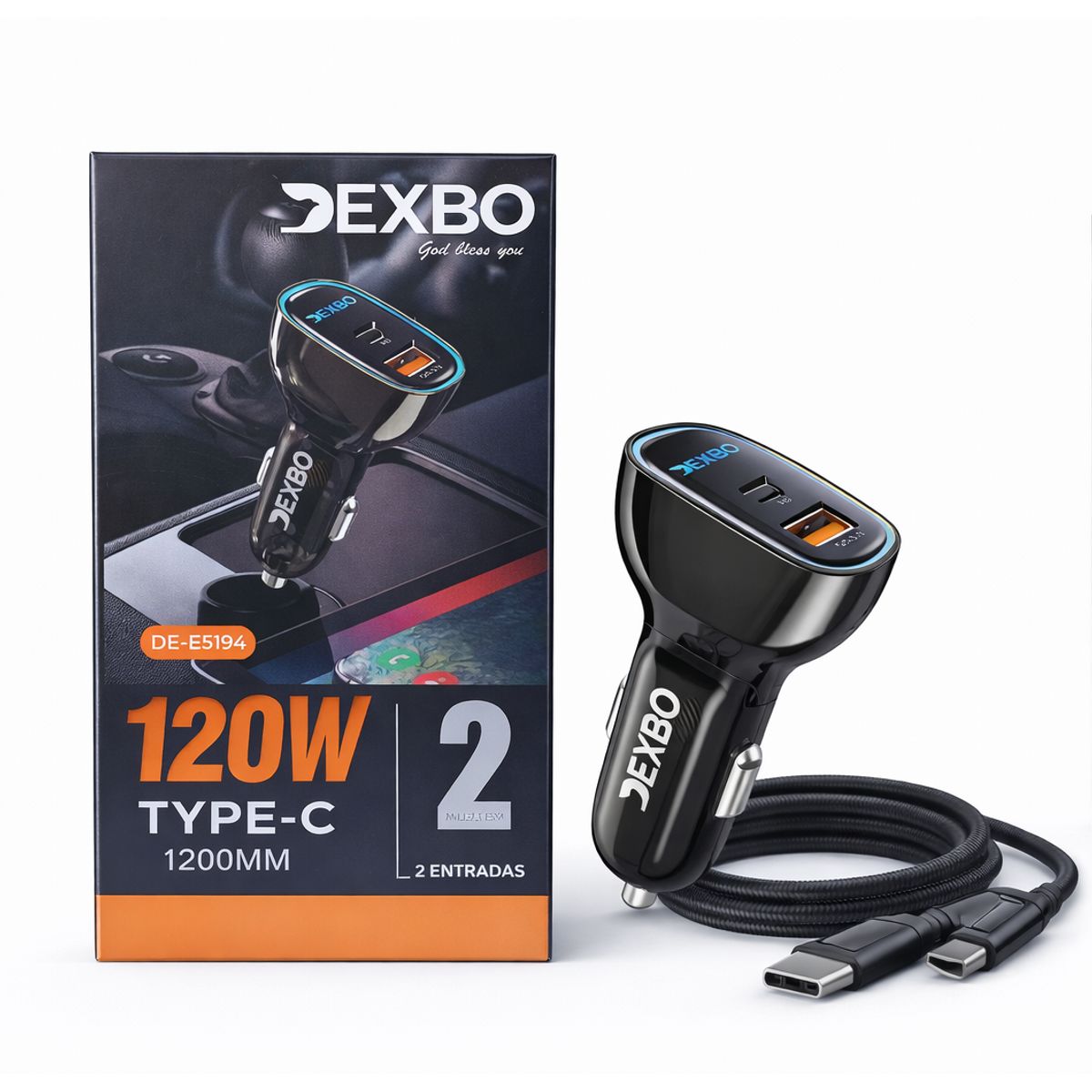 GENERICO - Cargador de Carro carga rápida de vehículo -120W USB + Type-C PD Modelo DE-E5194