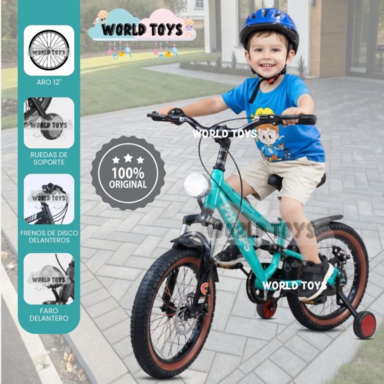 Baroni Toys Bicicleta Infantil Azul Con Ruedas Laterales - Acero, Deportiva, Para Niños De 4 A 7 Años (Tamaño 16 Pulgadas)