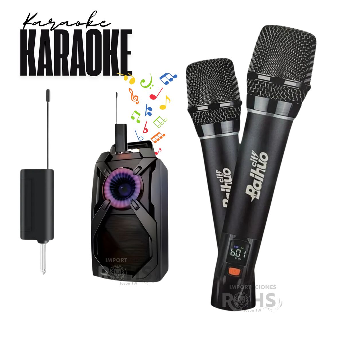 ROHS - Set de 2 Micrófonos Inalámbricos Antruido Recargables Baihuo, MY-7240 Alcance 50 metros