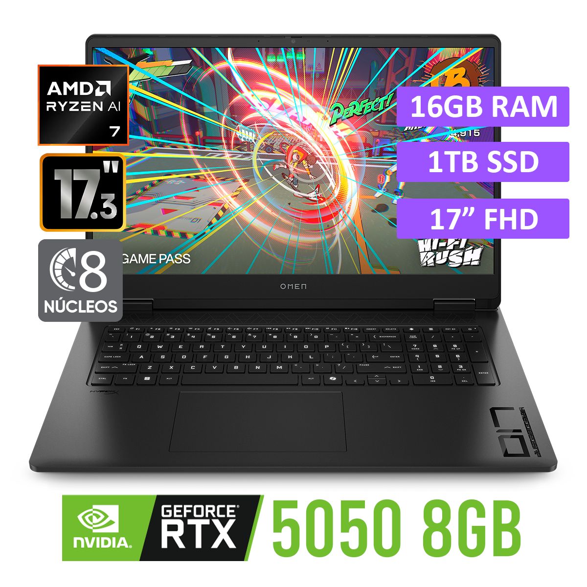 HP - Laptop HP OMEN 17-DB1001la AMD Ryzen AI 7 350 Ram 16GB SSD 1TB RTX 5050 17" FHD Win11