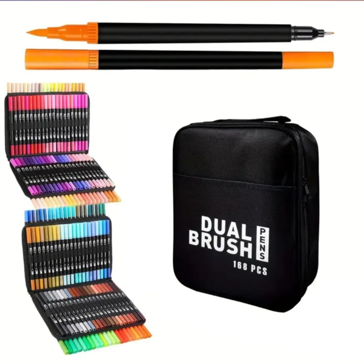 GENERICO - Plumones Dual Brush Punta Pincel 168 Colores con Estuche