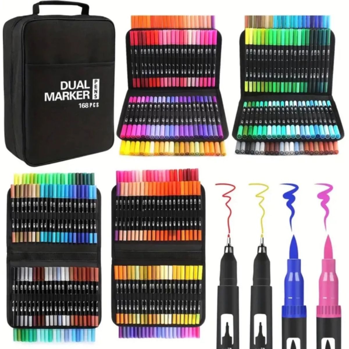 GENERICO - Plumones Dual Brush Punta Pincel 168 Colores con Estuche