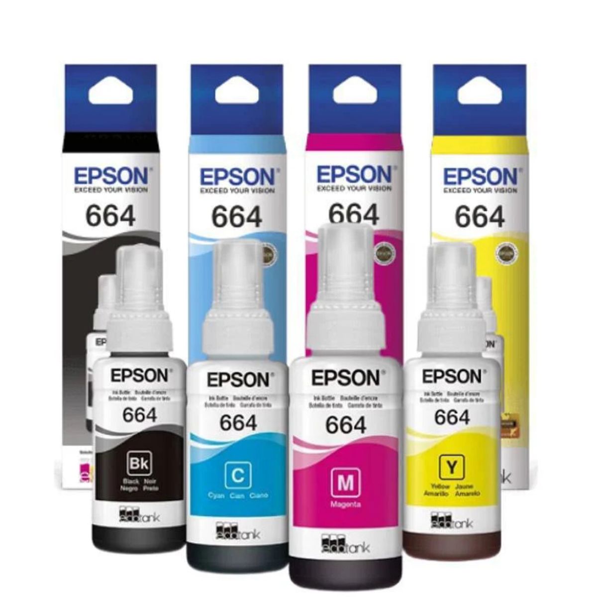 EPSON - Pack de Tintas Epson T664 Color Negro Cian Magenta Amarillo