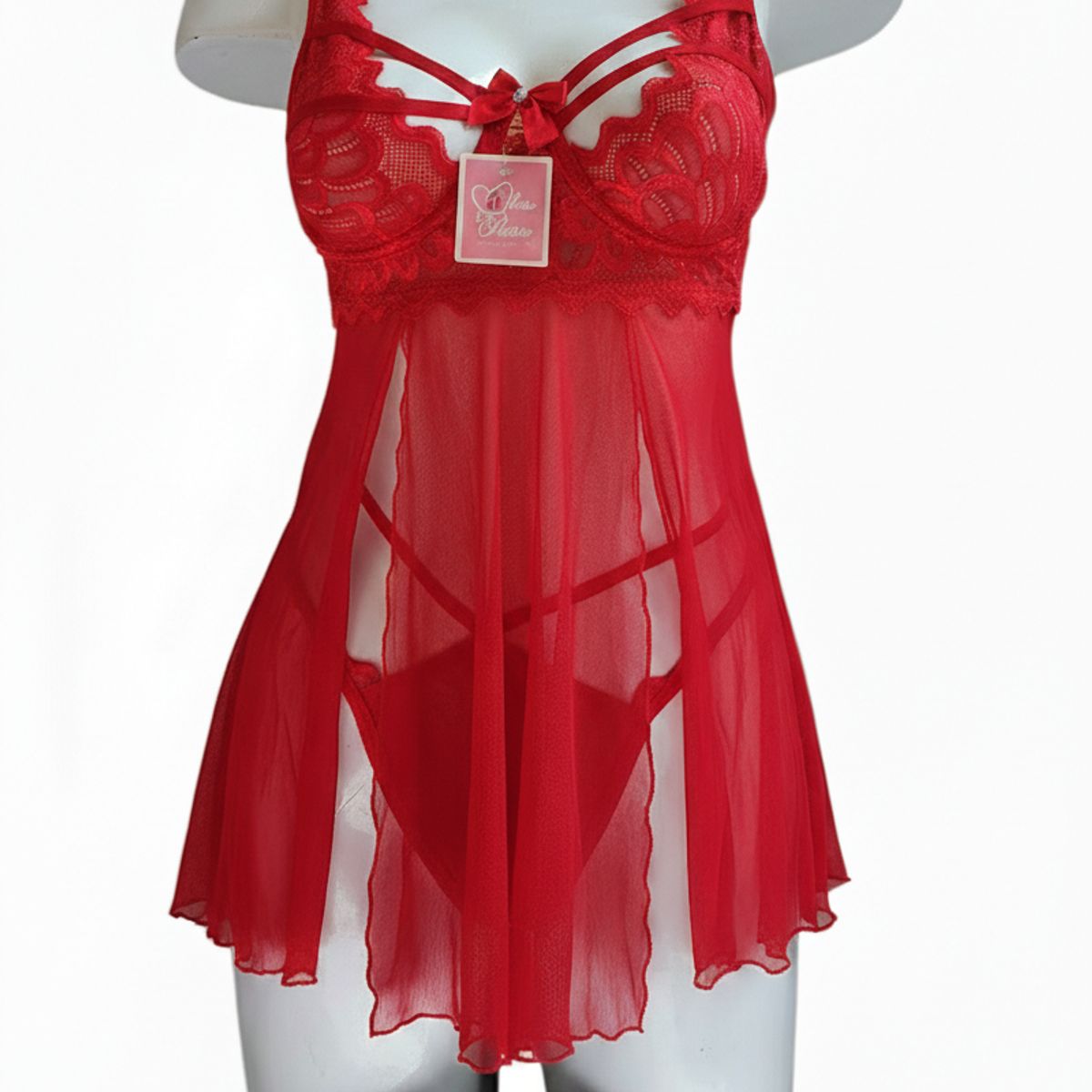 GENERICO - BABYDOLL DE ENCAJE LENCERÍA SEXY ROJO