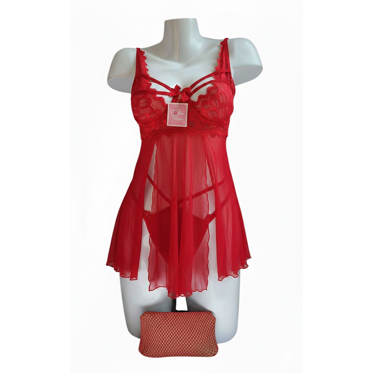 GENERICO - BABYDOLL DE ENCAJE LENCERÍA SEXY ROJO