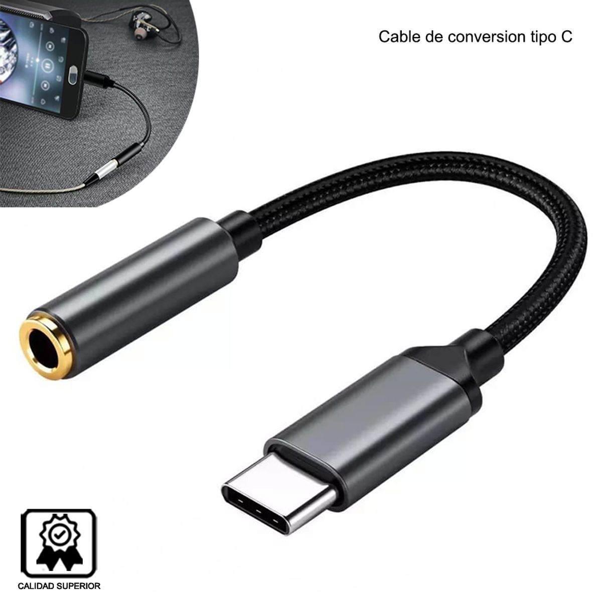 GENERICO - Cable Adaptador Audífono Tipo C a Auxiliar