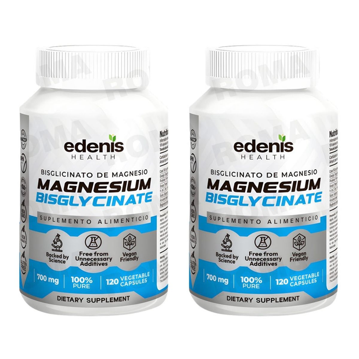 EDENIS HEALTH - PACK 2 BISGLICINATO DE MAGNESIO 120 CÁPSULAS EDENIS HEALTH