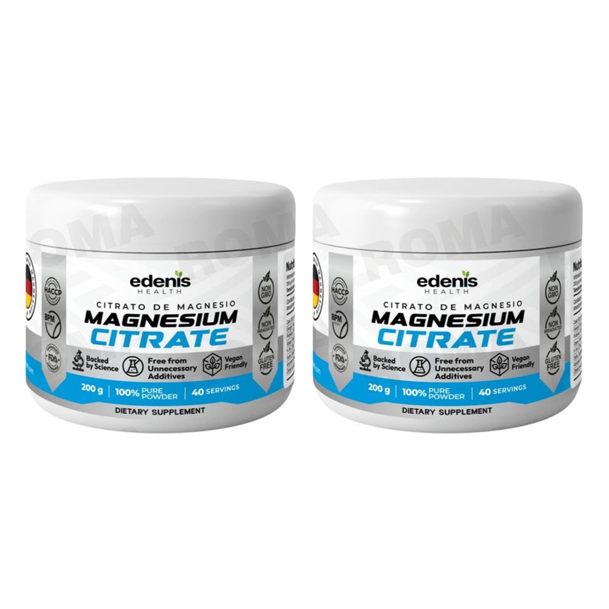 EDENIS HEALTH - PACK 2 CITRATO DE MAGNESIO 200G EN POLVO EDENIS HEALTH