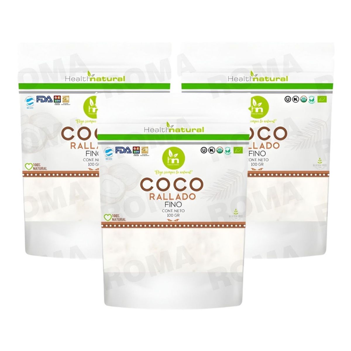 HEALTHNATURAL - PACK 3 COCO RALLADO FINO 100G HEALTHNATURAL