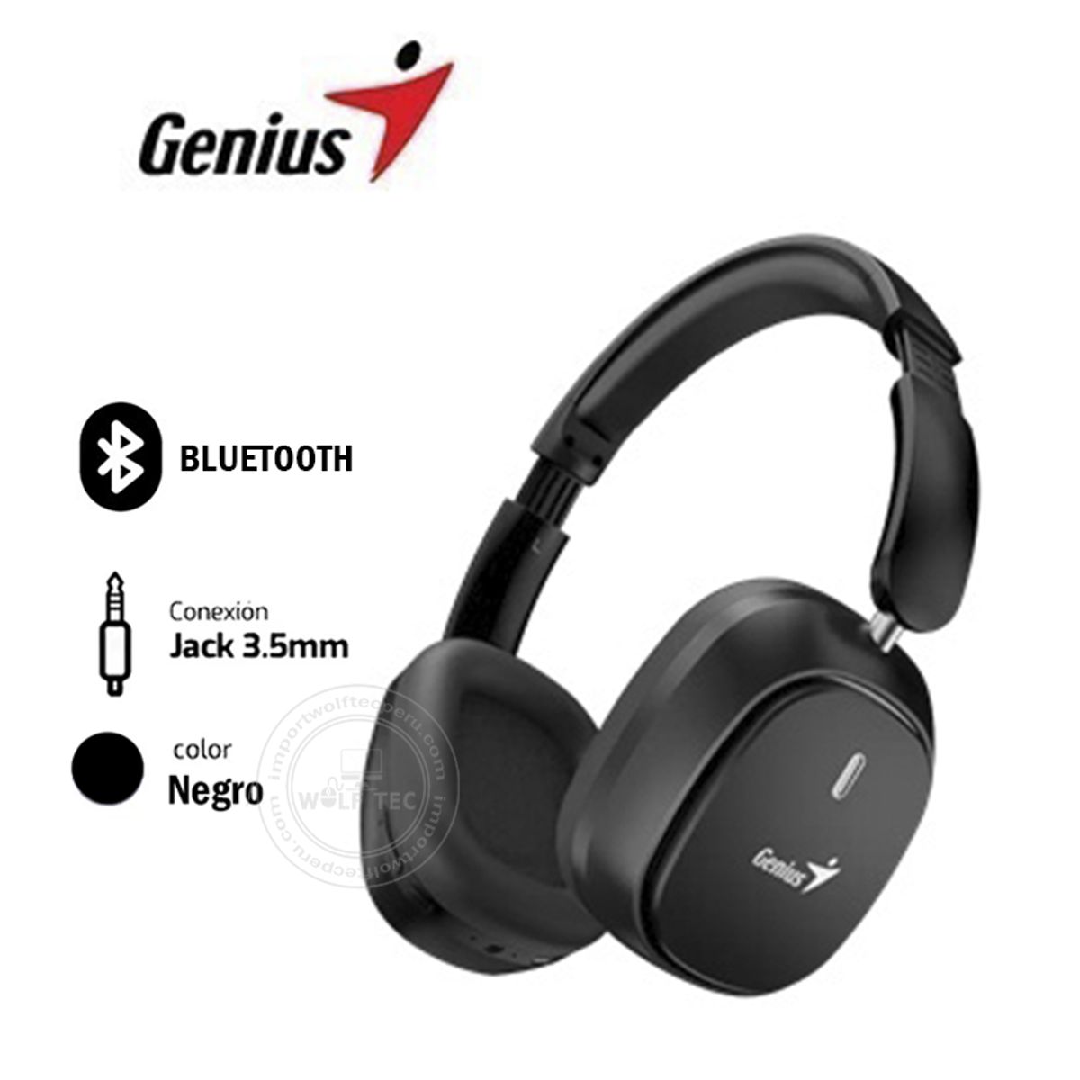 GENIUS - Audifono Con Microfono Genius HS-820BT BT35MM 40MM 22H Plegable Negro