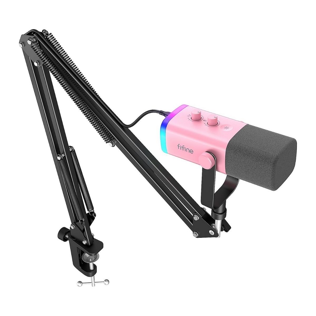 FIFINE - Fifine - Micrófono Ampligame AM8T XLRUSB Incluye Brazo - Rosado