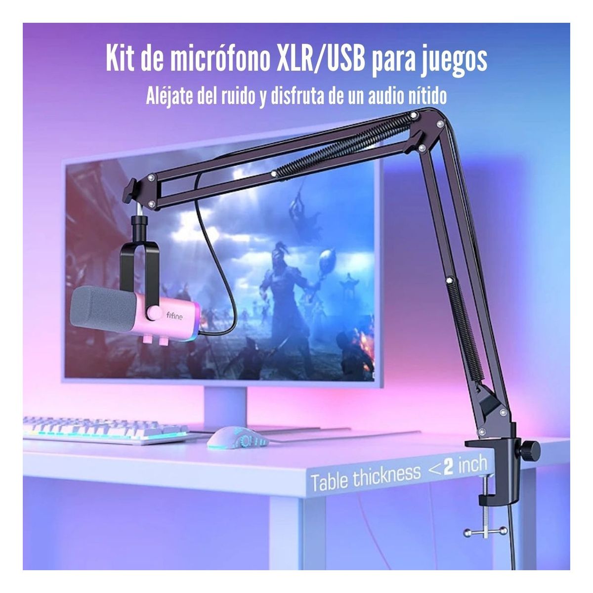 FIFINE - Fifine - Micrófono Ampligame AM8T XLRUSB Incluye Brazo - Rosado