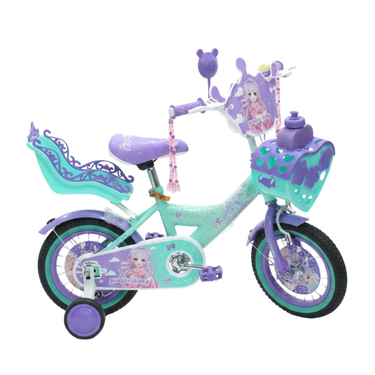 GENERICO - Bicicleta para Niños y Niñas Aro 12 Pulgadas con Canasta y Porta Muñecas a Pedales Aprendizaje