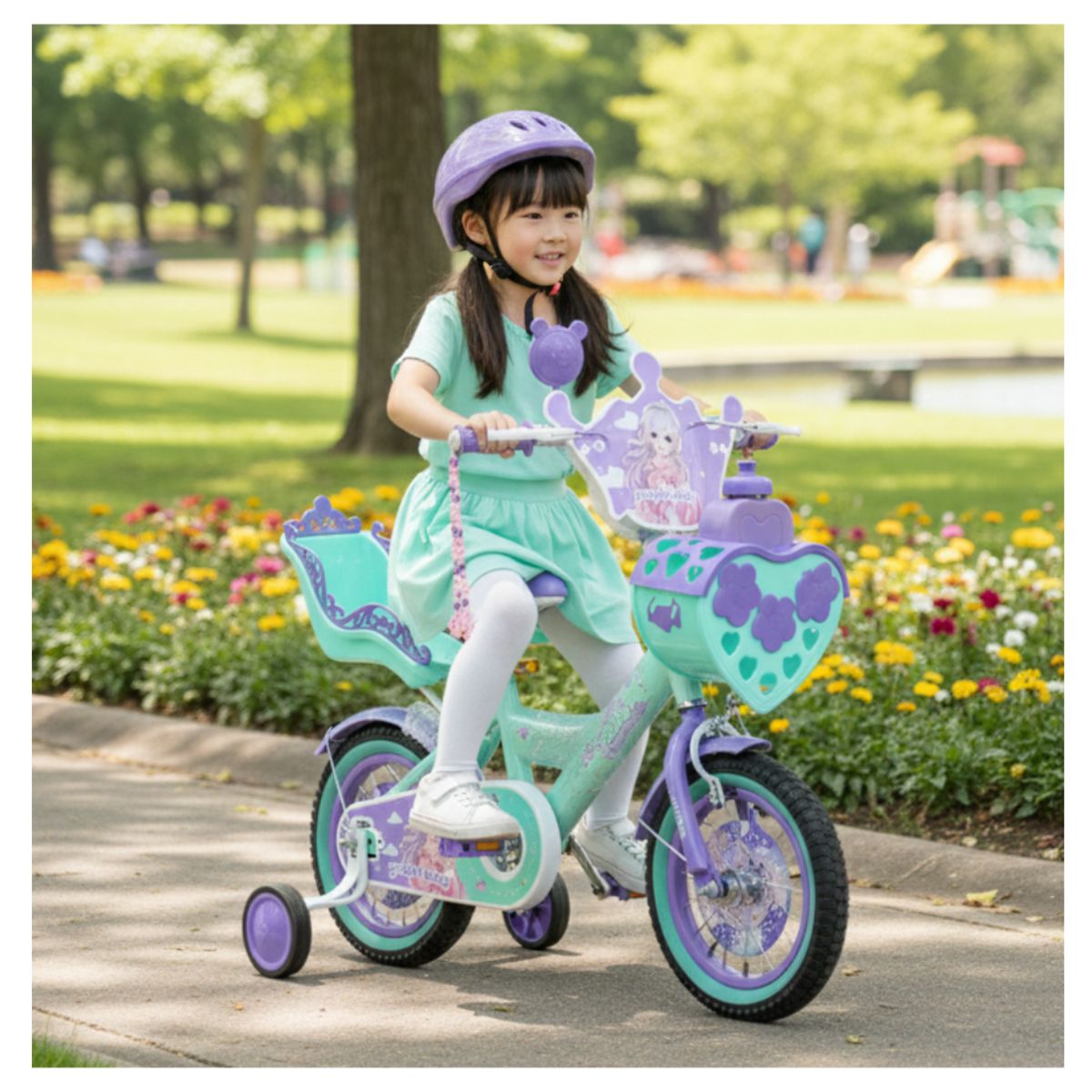 GENERICO - Bicicleta para Niños y Niñas Aro 12 Pulgadas con Canasta y Porta Muñecas a Pedales Aprendizaje