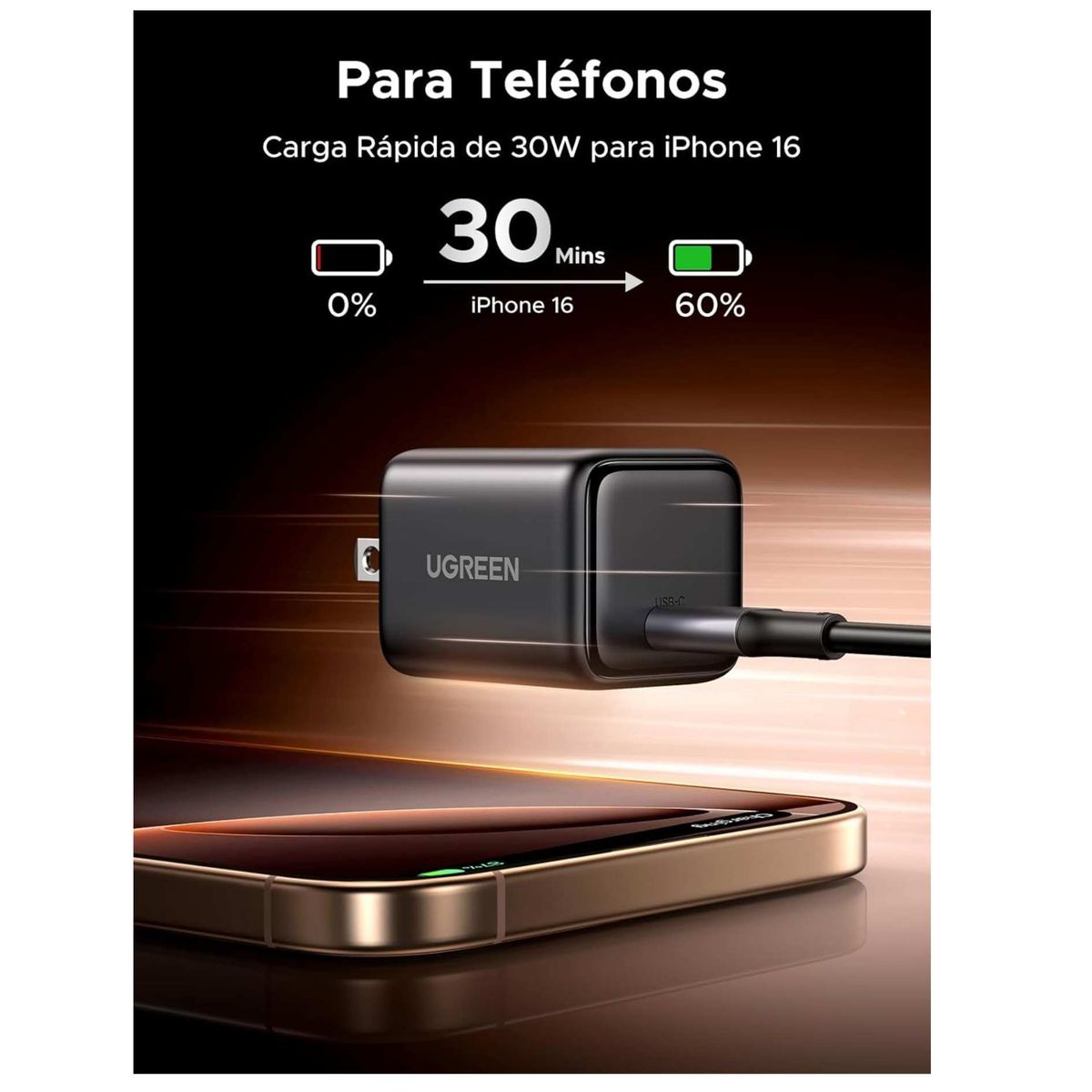 UGREEN - Cargador Ugreen Nexode 30W GaN Carga Rápida USB-C PD Diseño Ultra  Compacto