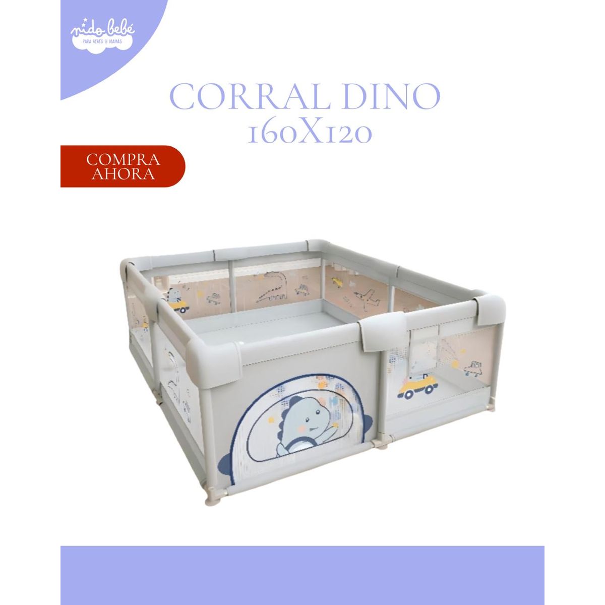 Corral infantil para bebé 160x120cm - MODELO DINO PLOMO, marca GENERICO - Foto Principal
