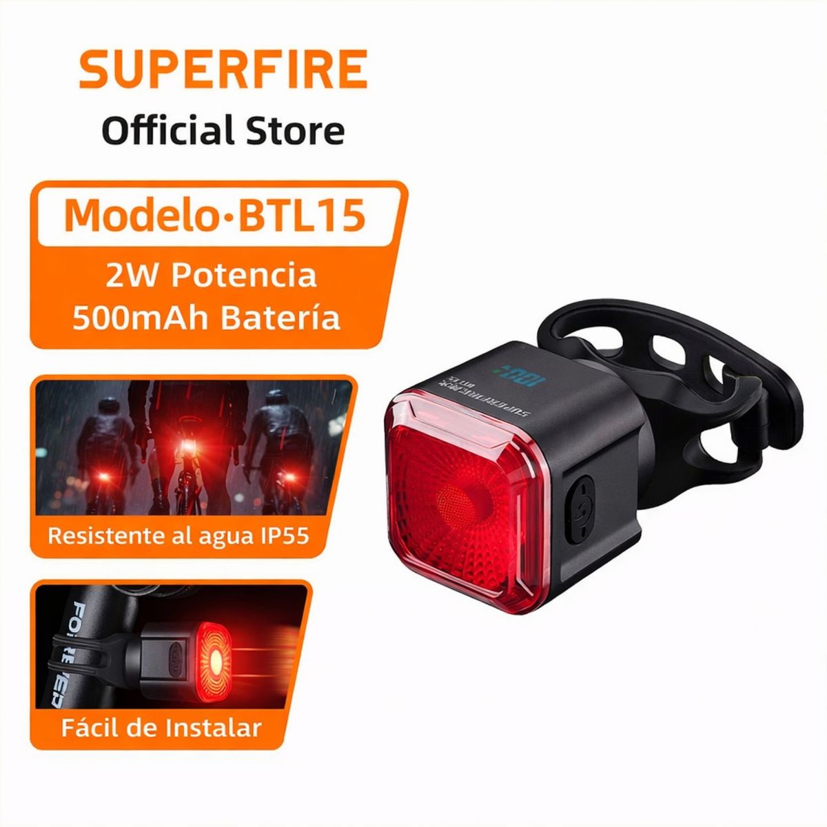 OEM - Luz Trasera Bicicleta con Sensor de Movimiento y Frenado