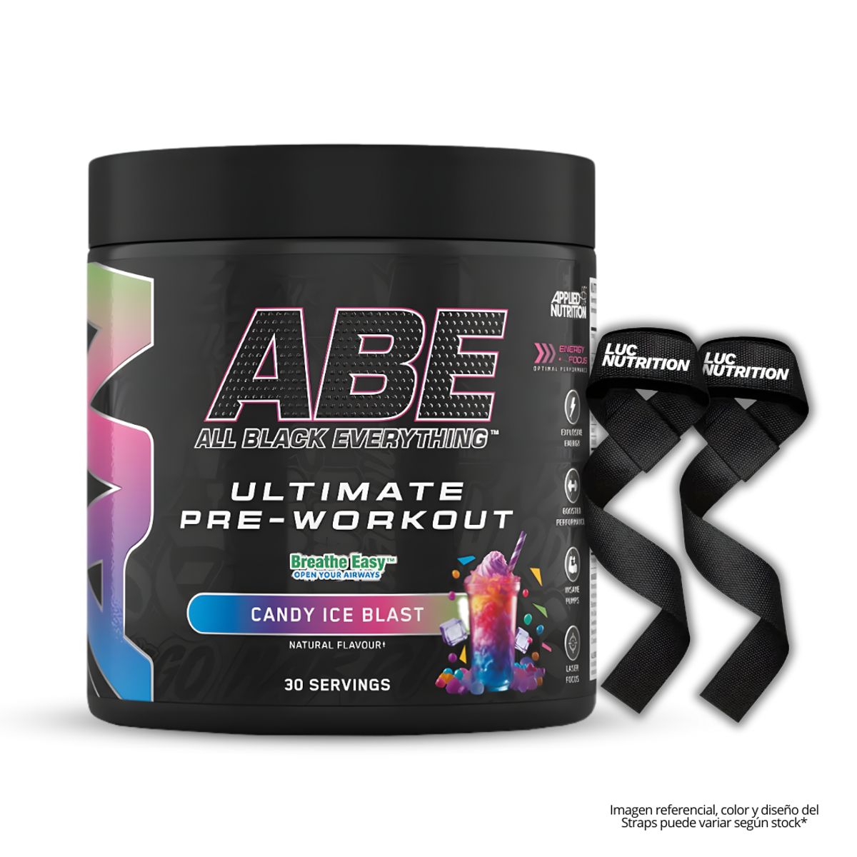 APPLIED NUTRITION - Pre-entreno ABE 30 servicios / Pre-entreno ABE Applied Nutrition - Candy Ice Blast + Straps