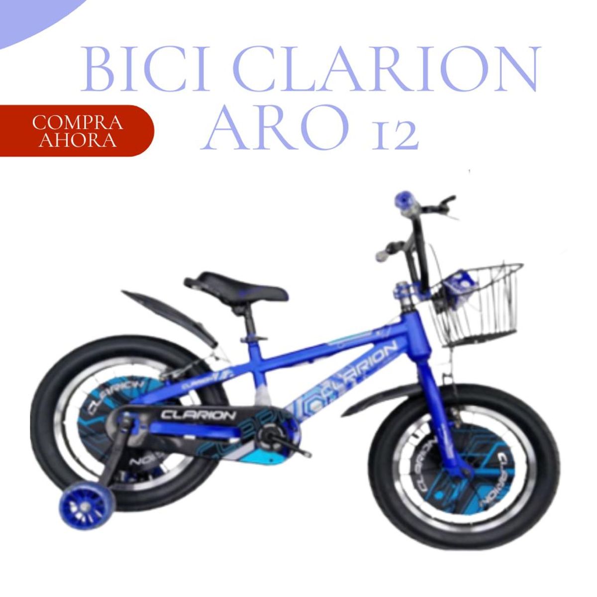 GENERICO - BICICLETA PARA NIÑO ARO 12 «CLARION» CON CANASTA AZUL