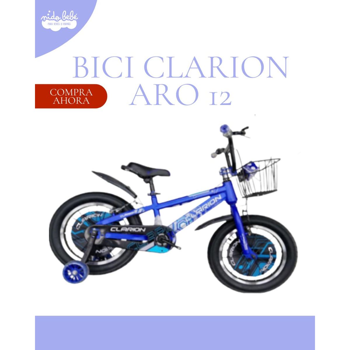 GENERICO - BICICLETA PARA NIÑO ARO 12 «CLARION» CON CANASTA AZUL