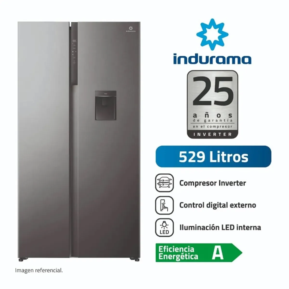 INDURAMA - REFRIGERADORA CROMA SIDE BY SIDE 529L RI-795DI INDURAMA
