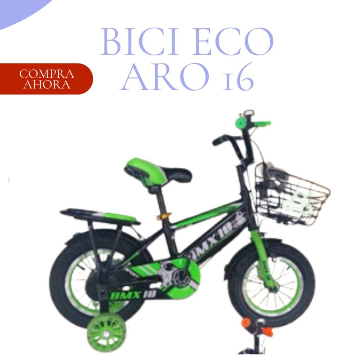 GENERICO - Bicicleta "ECO"  para Niño Infantil Aro 16 - VERDE Y NEGRO