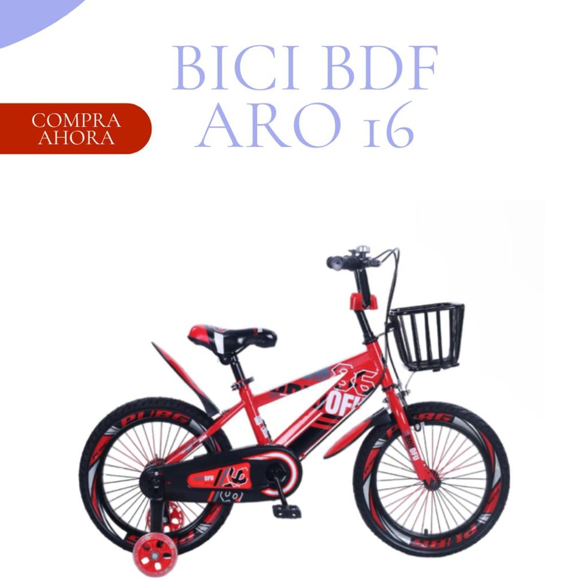 GENERICO - Bicicleta Para Niños Infantil BDF Aro 16  ROJO